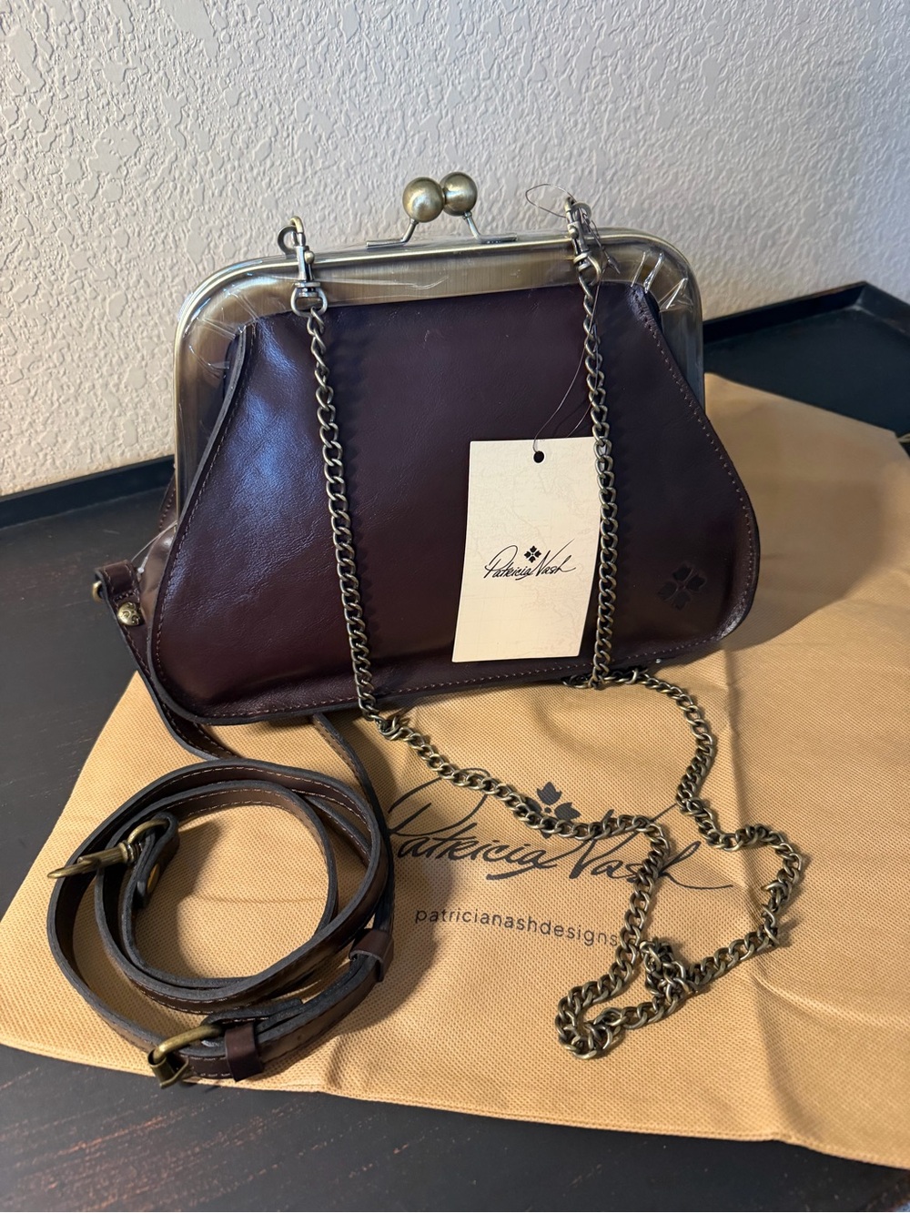 Patricia Nash Iridessa Choco Brn Leather Frame Crossbody Antique Gold Hardware - Picture 6 of 16
